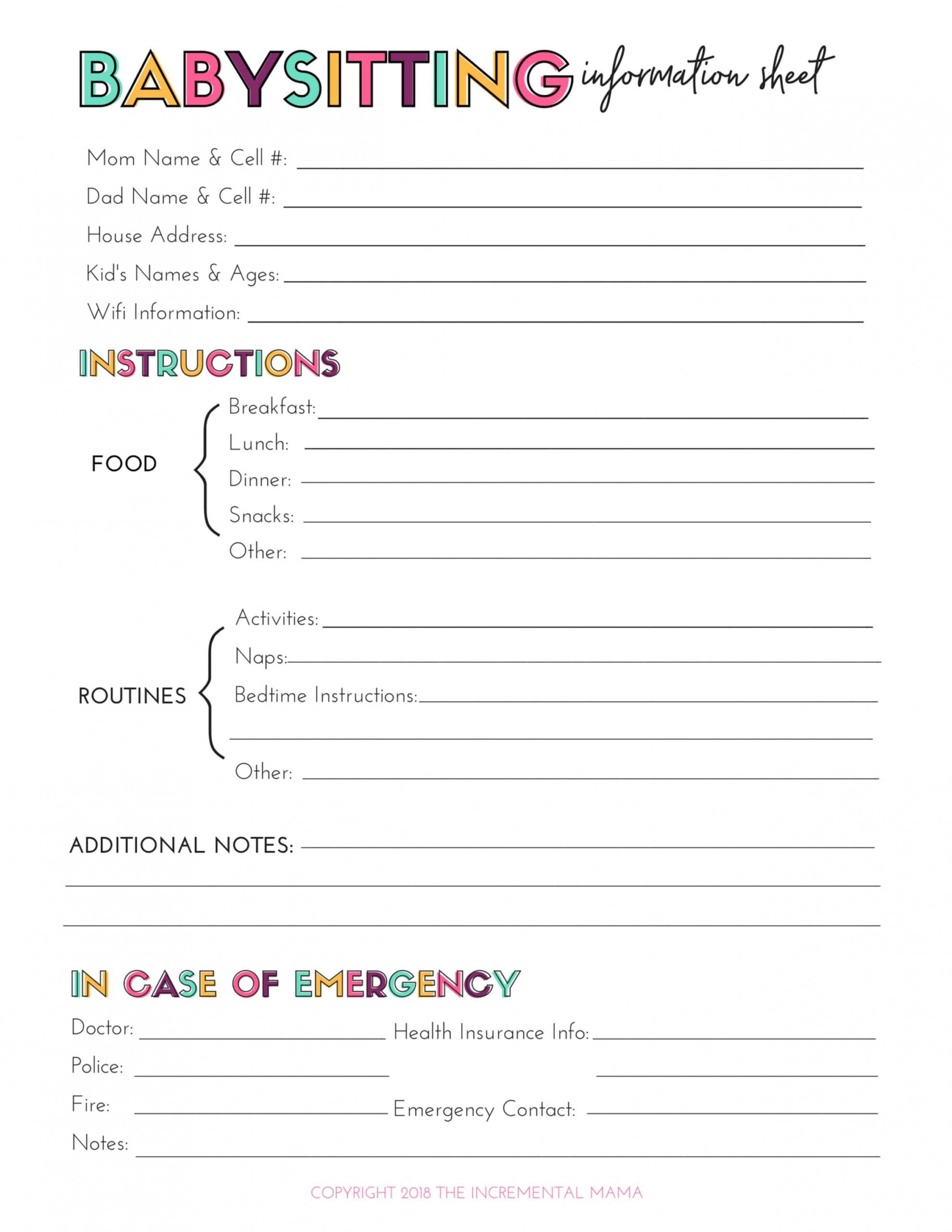 Best Babysitter Emergency Contact Form Template Word Minasinternational