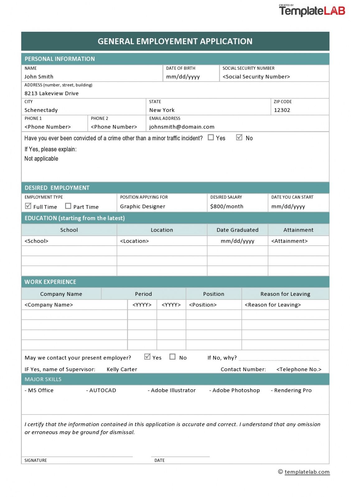 Best General Job Application Form Template Excel