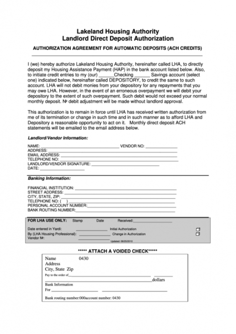 Best Vendor Ach Direct Deposit Authorization Form Template  Example