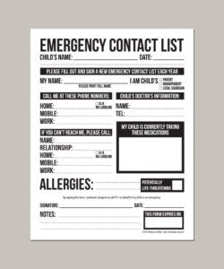 Costum Babysitter Emergency Contact Form Template Excel