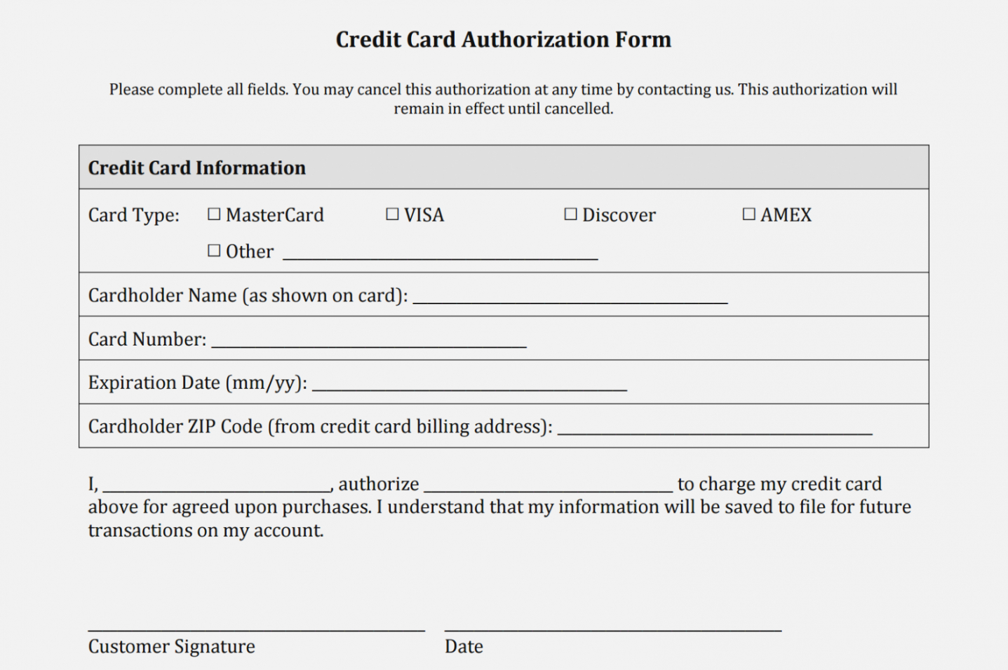 Costum Credit Card Pre Authorization Form Template Word Sample