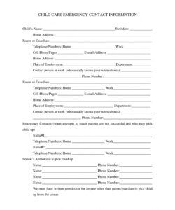 Costum Daycare Emergency Contact Form Template Doc Sample