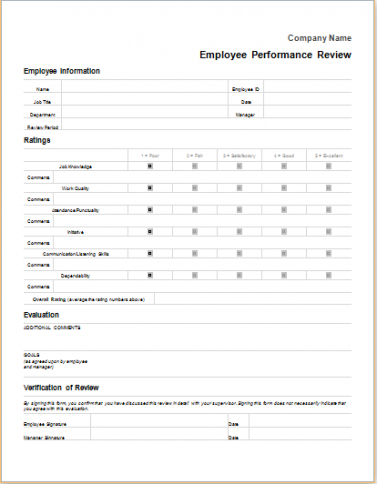 Costum Employee Review Form Template Excel Sample