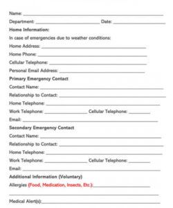 Costum Employer Emergency Contact Form Template Word Example