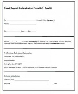 Costum Permission Form Template For Direct Deposit Doc