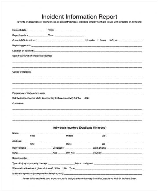 Costum Property Incident Report Form Template Doc Example
