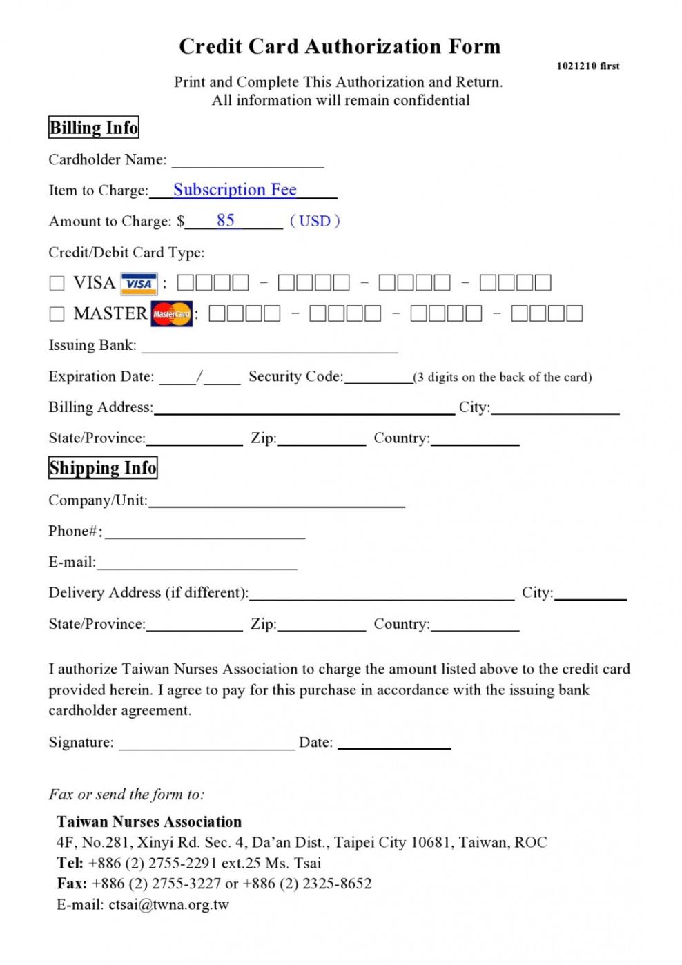 Credit Card Pre Authorization Form Template Word Sample