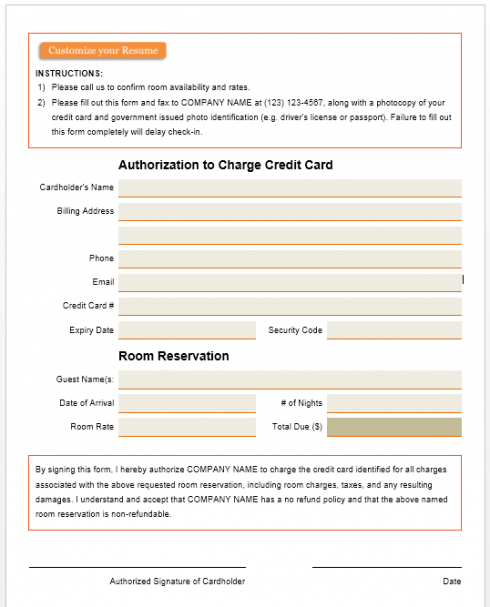 Editable Blank Credit Card Authorization Form Template Pdf Example