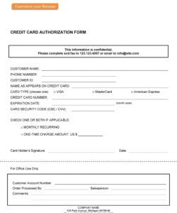 Editable Credit Card On File Authorization Form Template Pdf Example