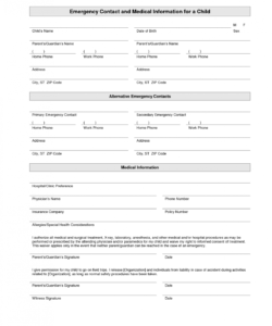 Editable Daycare Emergency Contact Form Template  Sample