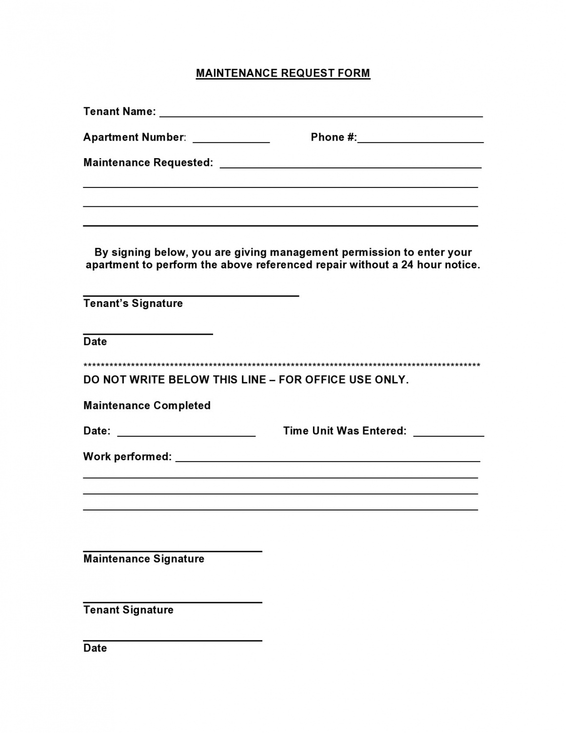 Editable Maintenance Request Form Residential Template Doc Sample