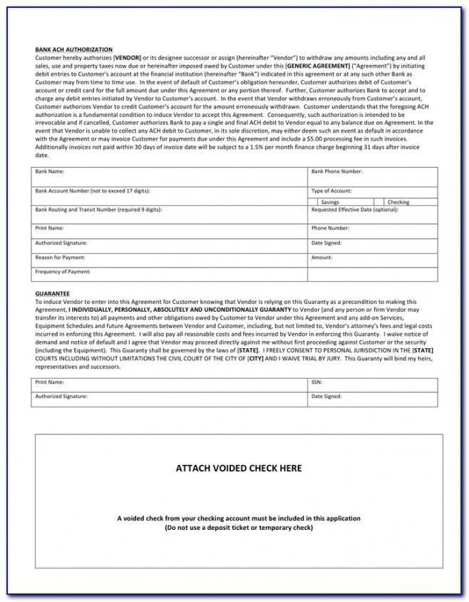 Editable Printable Blank Ach Authorization Form Template Doc