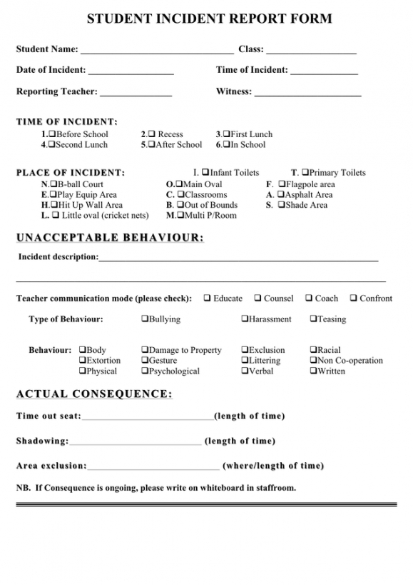 Editable Property Incident Report Form Template Excel