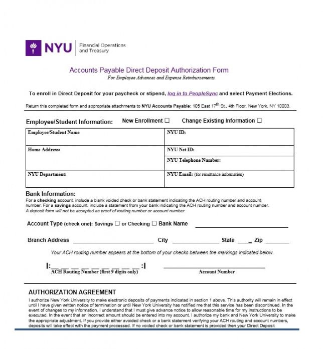 Editable Vendor Direct Deposit Authorization Form Template Word Example