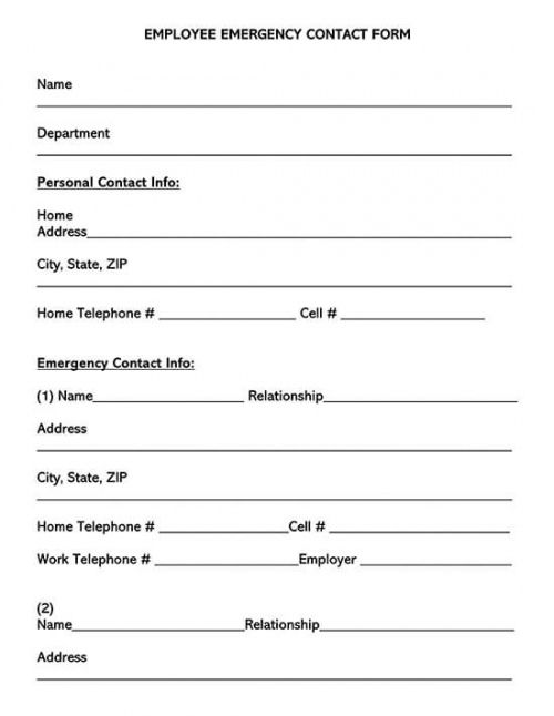 Employer Emergency Contact Form Template Doc Sample