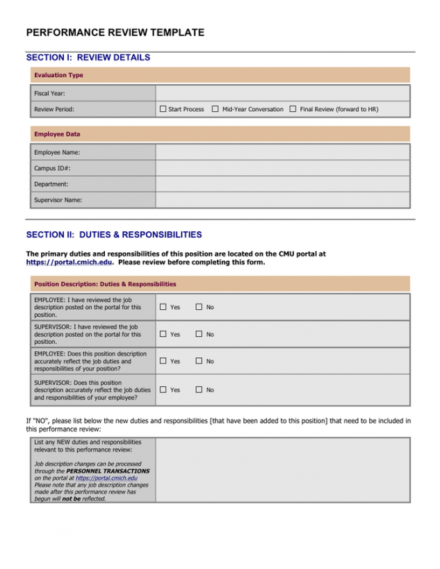 Free Employee Review Form Template Example Minasinternational