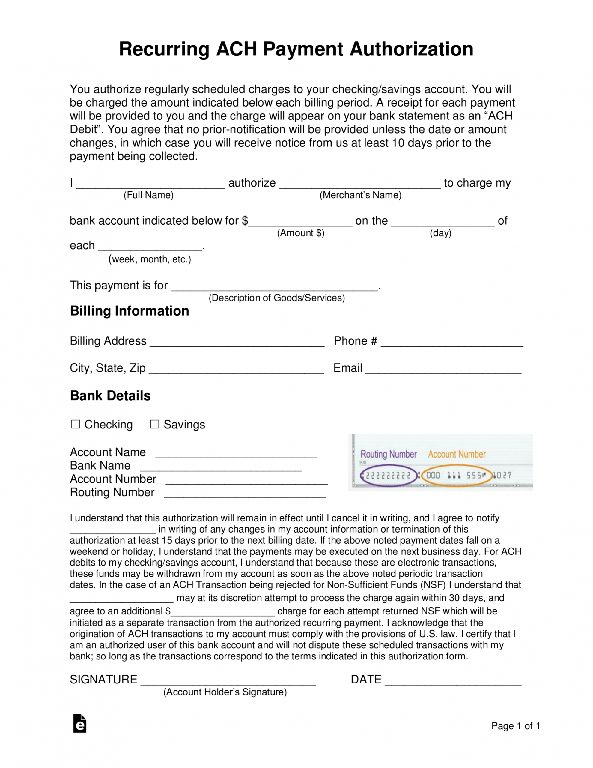 Free Ohio Ach Credit Authorization Form Template Pdf