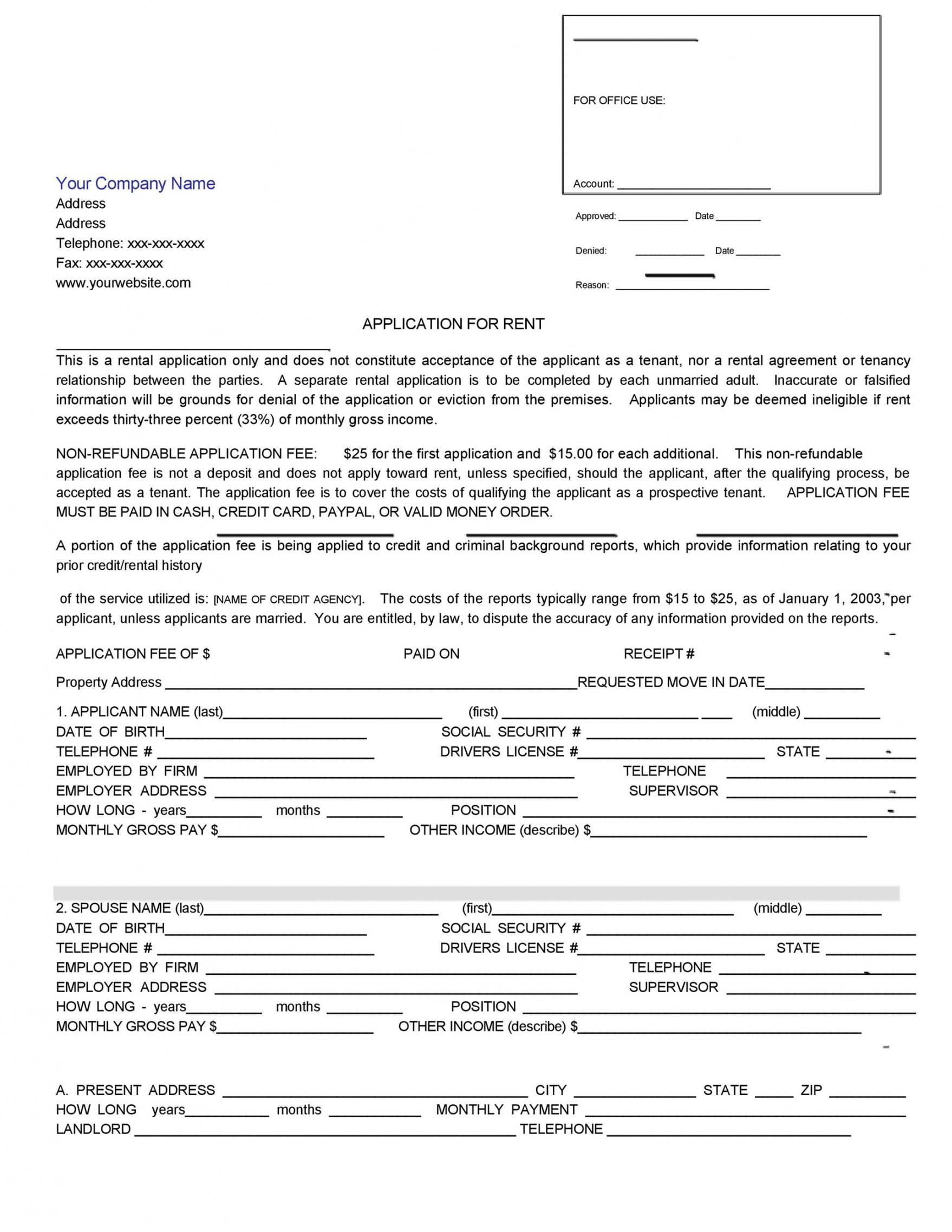 Free Property Rental Application Form Template Doc Sample