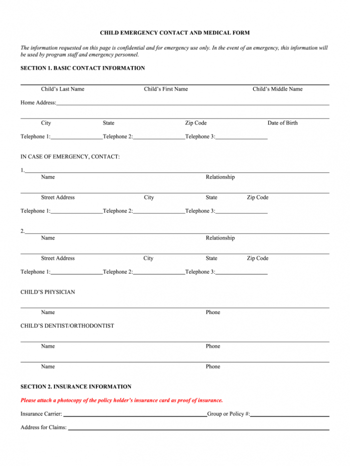 Free Tenant Emergency Contact Form Template Word Example