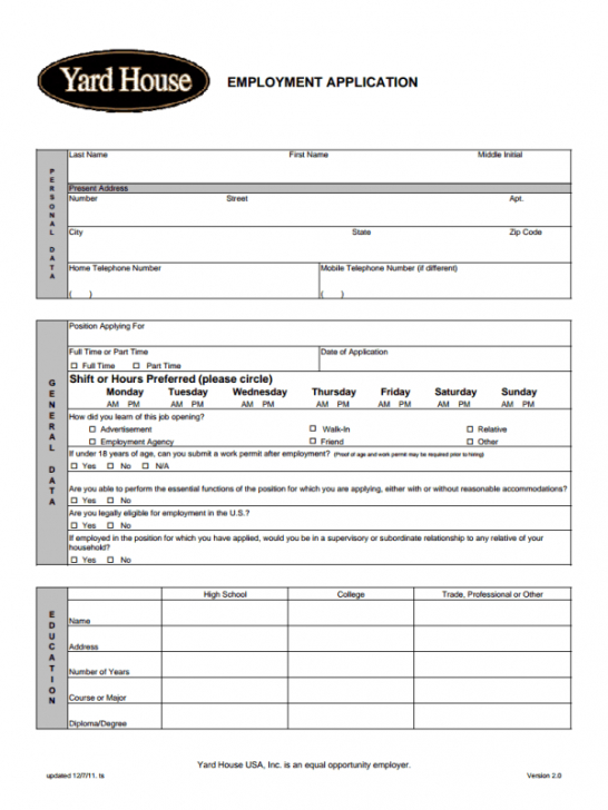 General Job Application Form Template Word Example