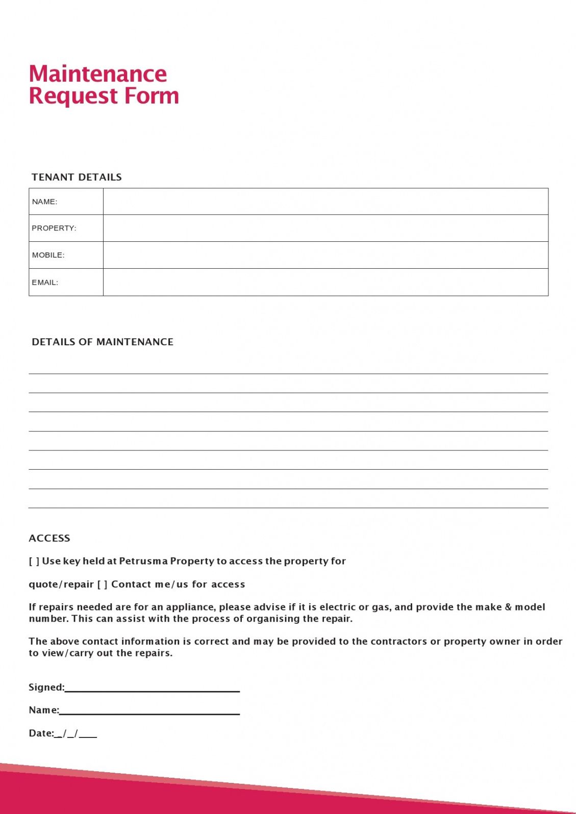 Maintenance Request Form Residential Template Pdf