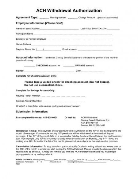 Printable Ach Processing Authorization Form Template  Sample