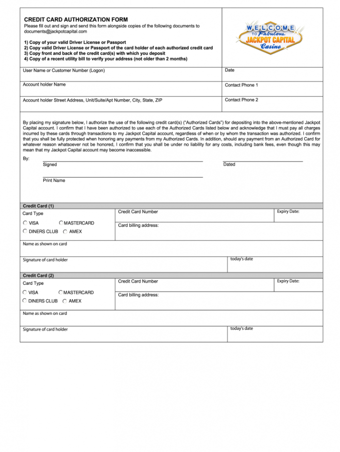 Printable Blank Credit Card Authorization Form Template