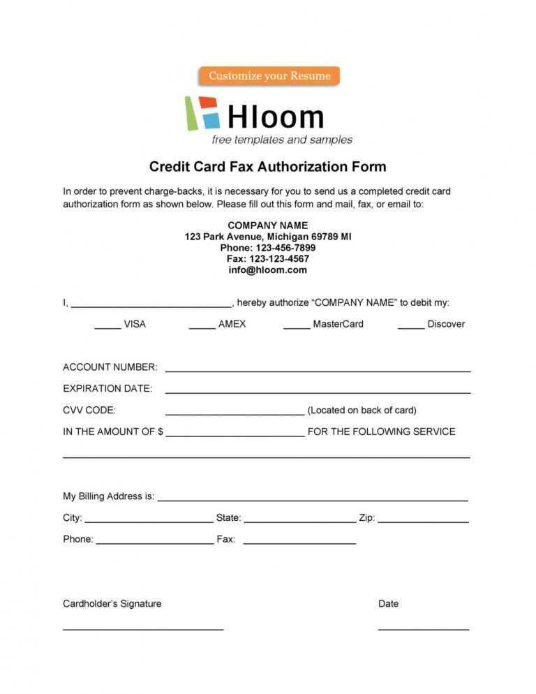 19 Printable Credit Card On File Authorization Form Template Fillable Hot Sex Picture 4068