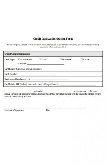 Printable Credit Card Pre Authorization Form Template Pdf Example