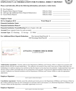 Printable Direct Deposit Payroll Form Template Pdf Example