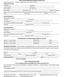 Printable Emergency Contact Form Template For Child Doc Example