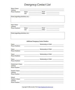 Printable Emergency Contact Form Template For Young Travelers  Example