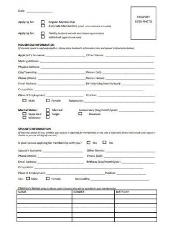 Printable Membership Application Form Template Word Sample