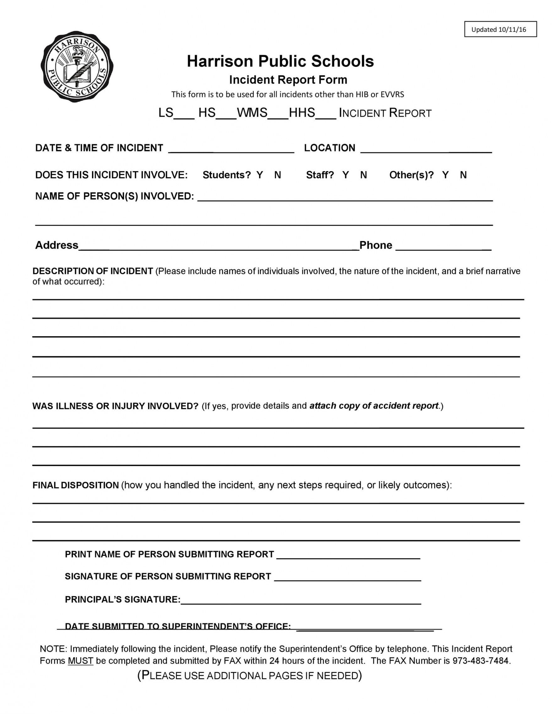 Printable Patient Incident Report Form Template