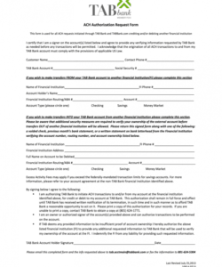 Printable Printable Blank Ach Authorization Form Template Pdf Example