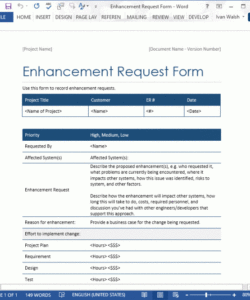Printable Project Change Request Form Template Word