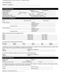 Printable Property Rental Application Form Template Word Sample