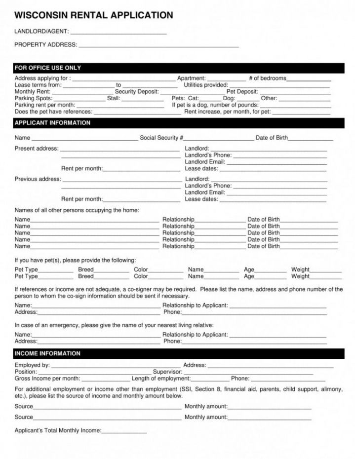 Printable Property Rental Application Form Template Word Sample
