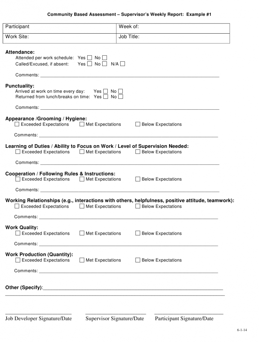 Printable Staff Supervision Form Template PDF Example | Minasinternational