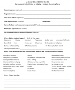 Printable Student Incident Report Form Template Excel