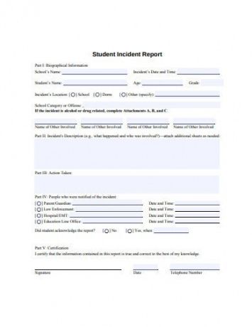 Printable Student Incident Report Form Template Pdf Example