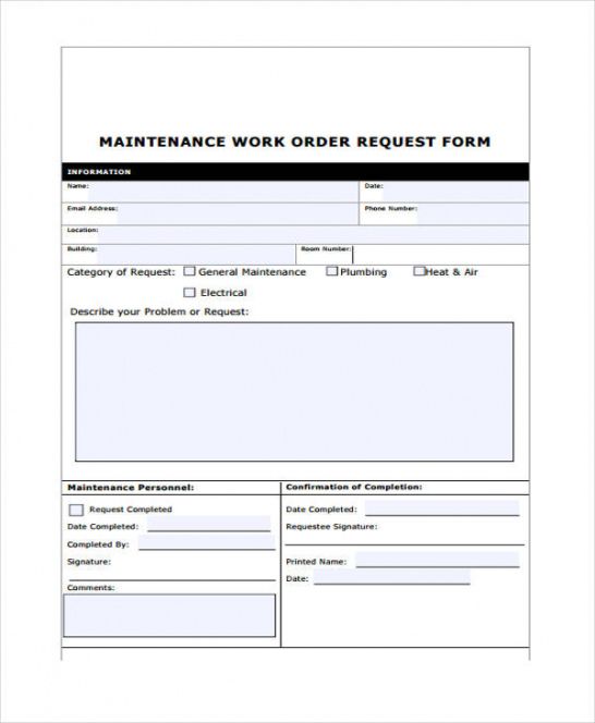 Professional Apartment Maintenance Request Form Template Printable Fill In Excel Example