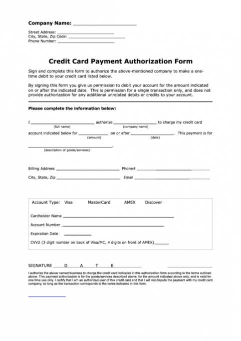 Professional Blank Credit Card Authorization Form Template Pdf Sample