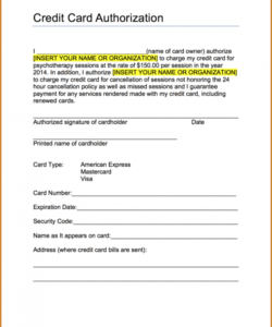 Professional Credit Card On File Authorization Form Template  Sample