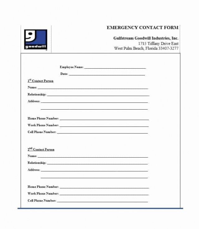 Professional Emergency Contact Form Template For Child Word Sample
