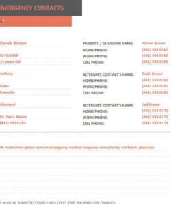 Professional Emergency Contact Form Template For Young Travelers Doc Example