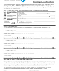 Professional Employee Direct Deposit Enrollment Form Template