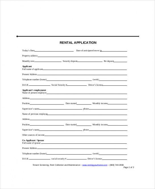 Rental Application Form Template Savings Checking Excel Example