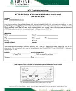 Ach Deposit Authorization Form Template Excel Example