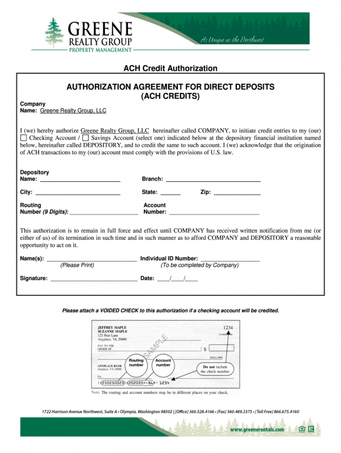 Ach Deposit Authorization Form Template Excel Example
